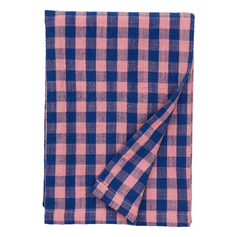 Madam Stoltz-collectie Checked kitchen towel Blue, pink