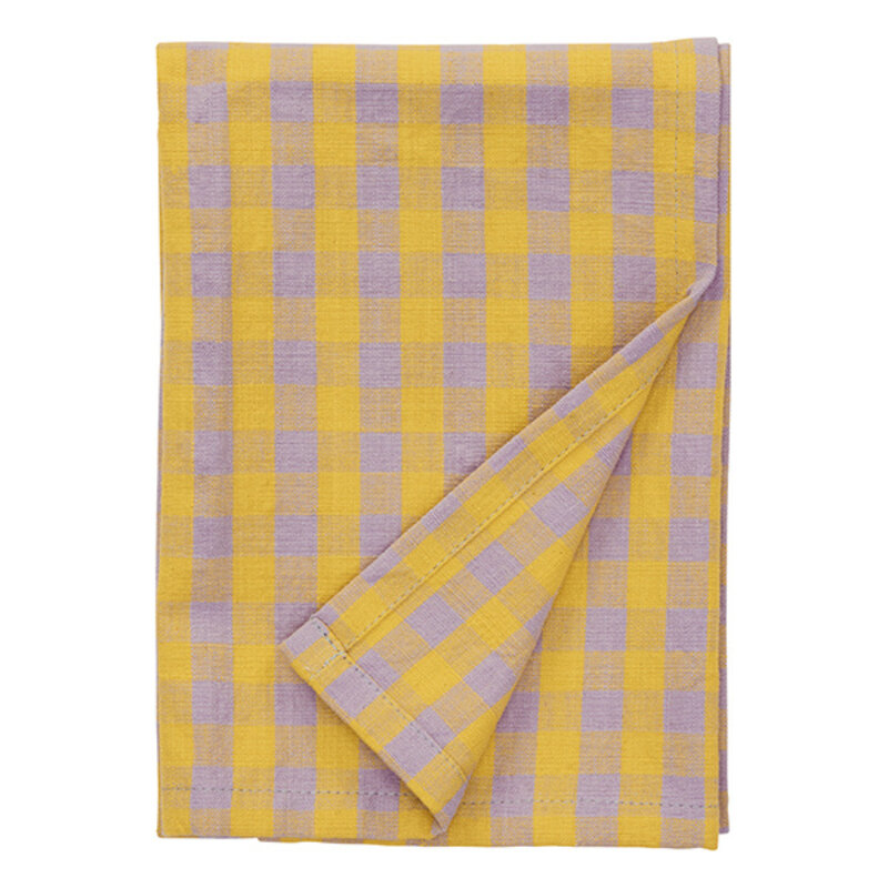 Madam Stoltz-collectie Checked kitchen towel Yellow, lilac