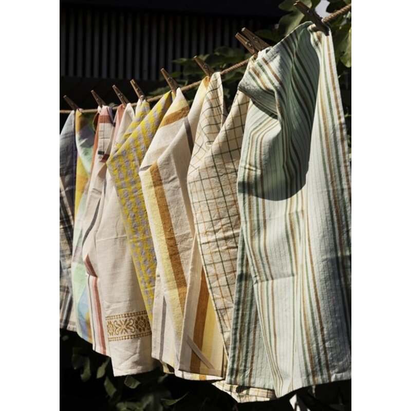 Madam Stoltz-collectie Geruite theedoek Geel lila