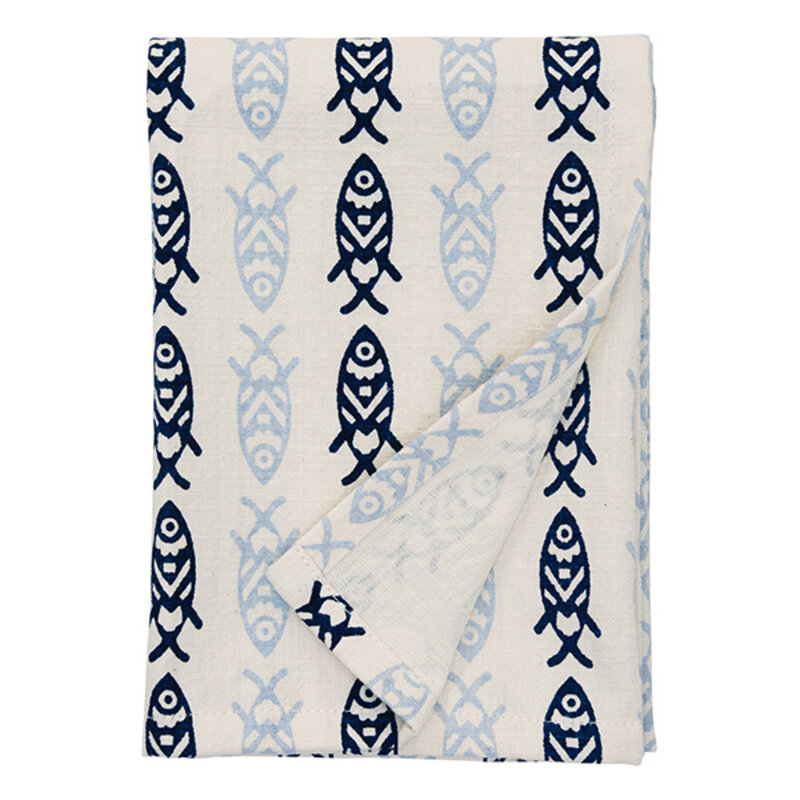 Madam Stoltz-collectie Printed kitchen towel Off white, dark blue, light blue