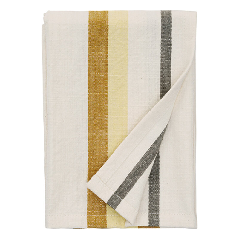 Madam Stoltz-collectie Striped kitchen towel Off white, golden orange, lemonade, grey