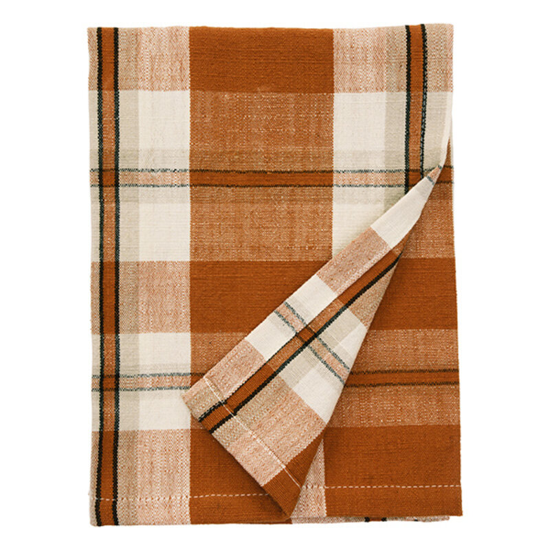 Madam Stoltz-collectie Checked kitchen towel Pumpkin spice, off white, light grey, black