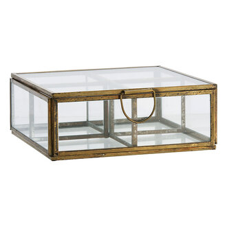 Madam Stoltz Glazen doos met vakjes Helder antiek messing