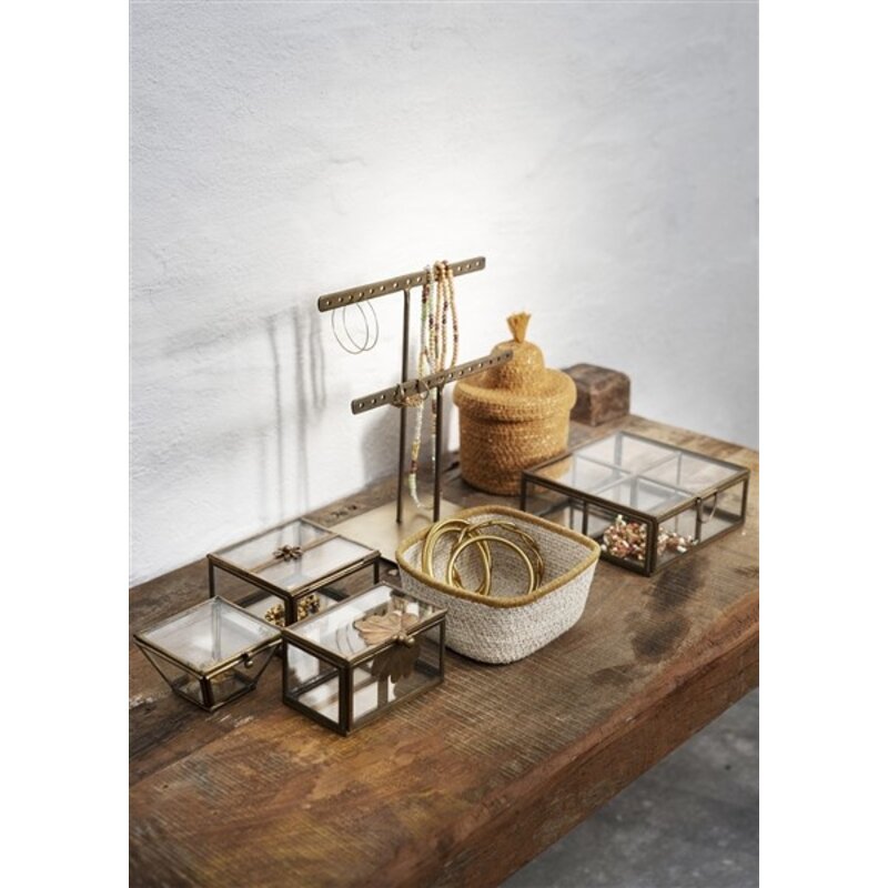 Madam Stoltz-collectie Glass box w/ brass leaf Clear, aged brass