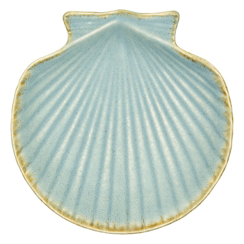 Madam Stoltz-collectie Schaal  / bord schelp aardewerk lichtblauw