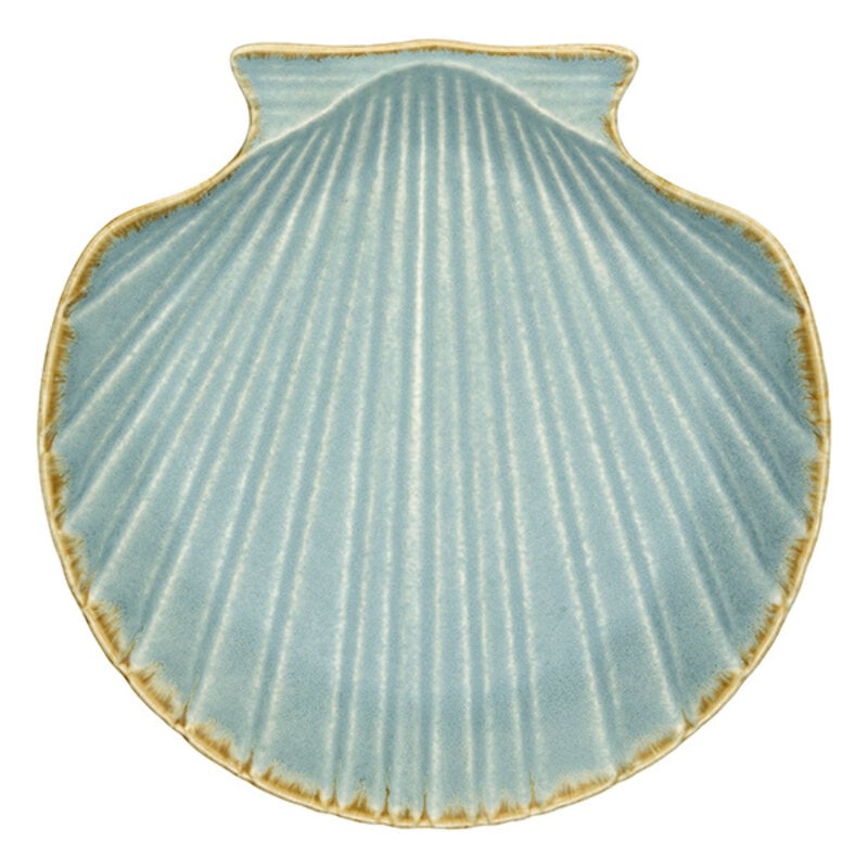 Madam Stoltz-collectie Schaal  / bord schelp aardewerk lichtblauw