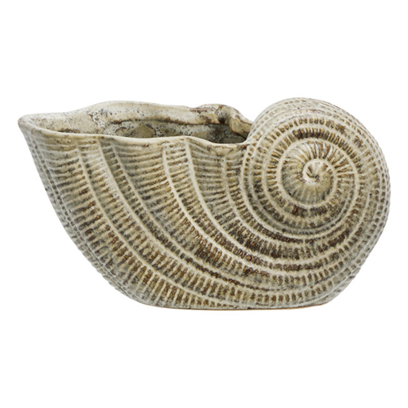 Madam Stoltz-collectie Schelp pot  van aardewerk Gebroken wit bruin