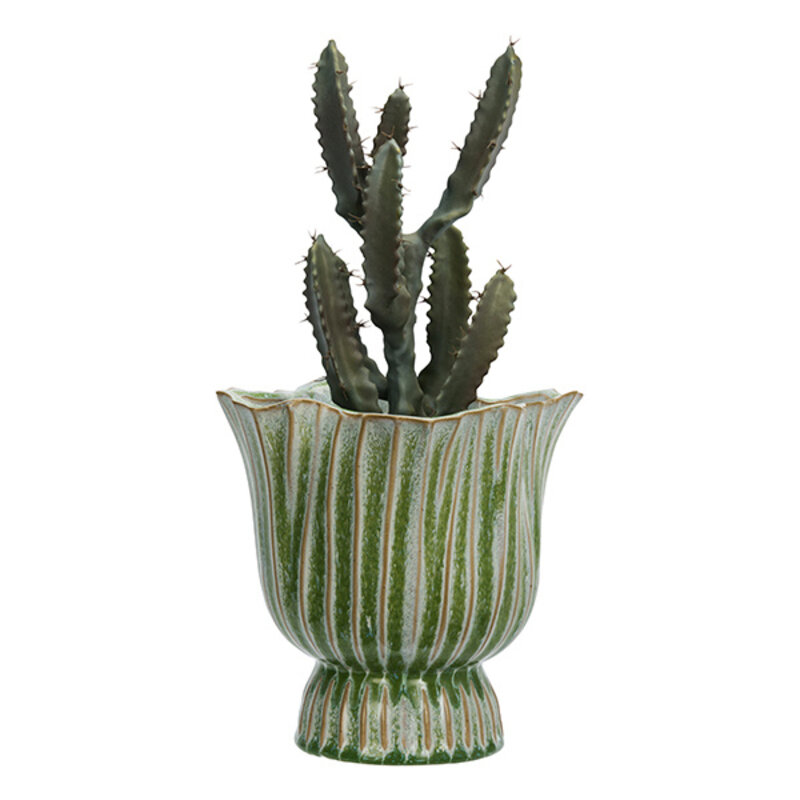 Madam Stoltz-collectie Bloempot van aardewerk Groen beige wit