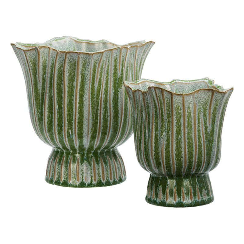 Madam Stoltz-collectie Bloempot van aardewerk Groen beige wit