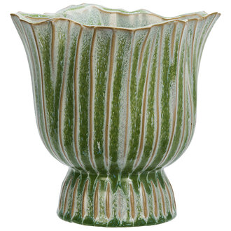 Madam Stoltz Bloempot van aardewerk Groen beige wit