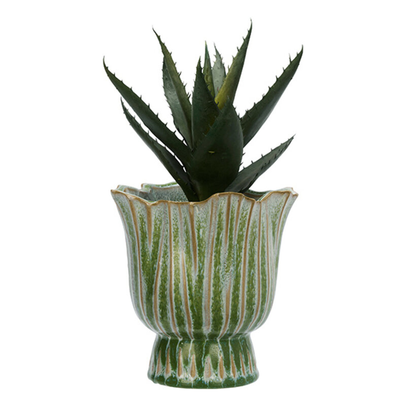 Madam Stoltz-collectie Bloempot van aardewerk Groen beige wit