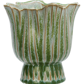 Madam Stoltz Bloempot van aardewerk Groen beige wit