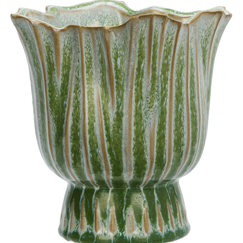 Madam Stoltz-collectie Bloempot van aardewerk Groen beige wit