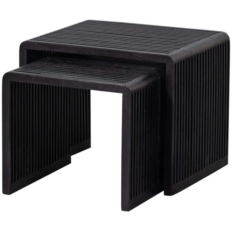 WOOOD-collectie WILLA BIJZETTAFELS RECYCLED TEAK ZWART - SET VAN 2