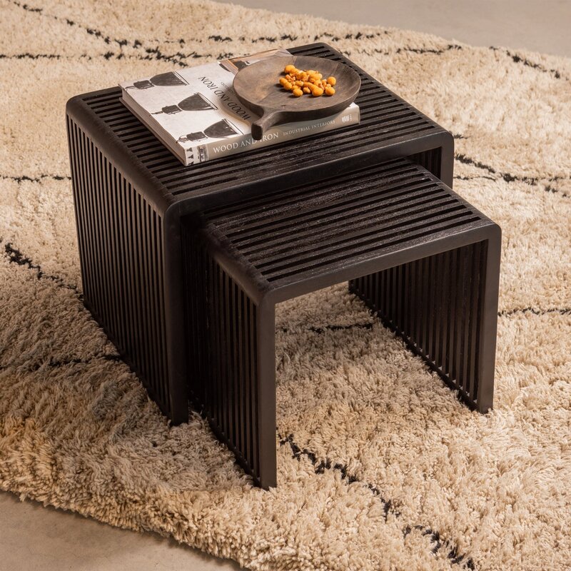 WOOOD-collectie WILLA BIJZETTAFELS RECYCLED TEAK ZWART - SET VAN 2