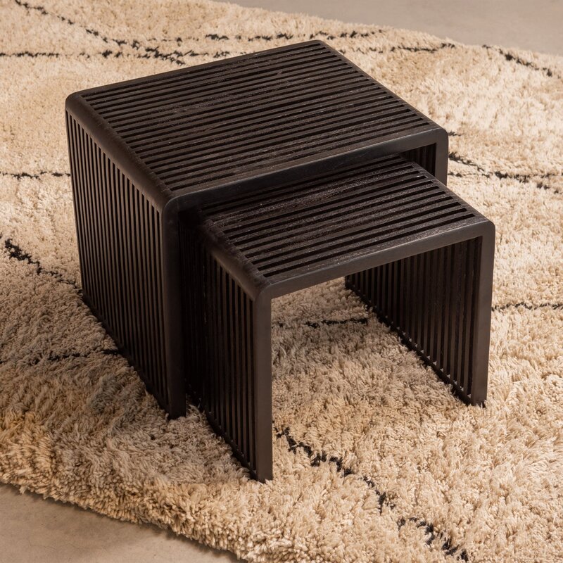 WOOOD-collectie WILLA BIJZETTAFELS RECYCLED TEAK ZWART - SET VAN 2