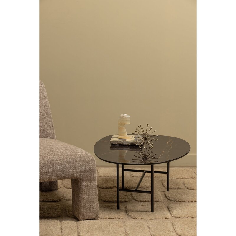 WOOOD-collectie VAJEN SALONTAFEL MET ZWART MARMEREN LOOK BLAD 80X60 CM