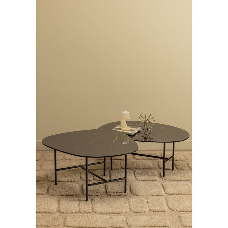 WOOOD-collectie VAJEN SALONTAFEL MET ZWART MARMEREN LOOK BLAD 80X60 CM