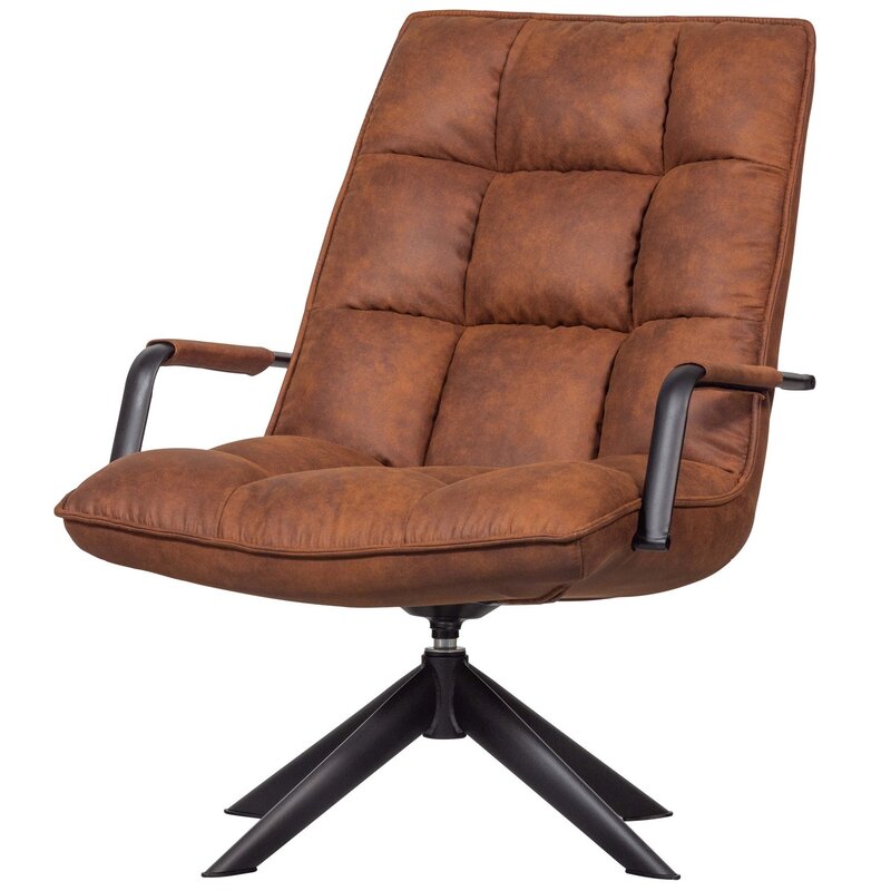 WOOOD-collectie JOUKE DRAAIFAUTEUIL MET ARMLEUNING LEERLOOK COGNAC [fsc]