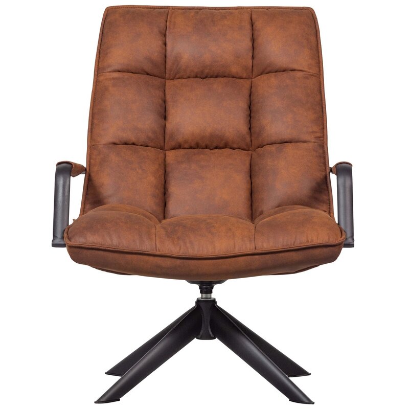 WOOOD-collectie JOUKE DRAAIFAUTEUIL MET ARMLEUNING LEERLOOK COGNAC [fsc]
