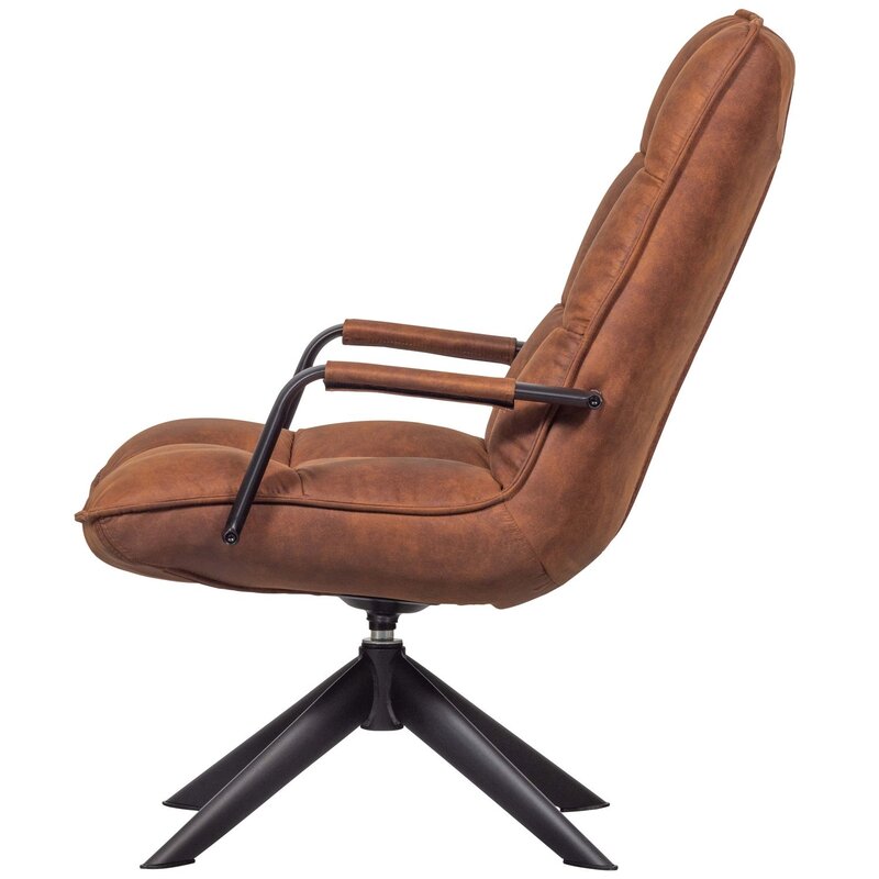 WOOOD JOUKE DRAAIFAUTEUIL MET ARMLEUNING LEERLOOK COGNAC [fsc]