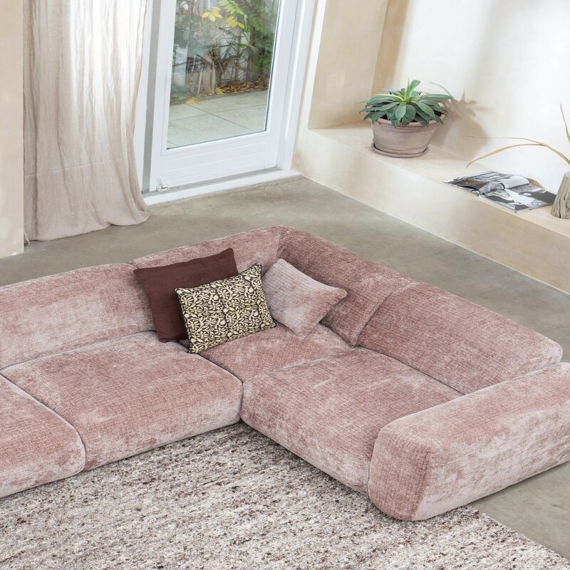 WOOOD-collectie CLOUD HOEKBANK RECHTS CHENILLE TAUPE/ROZE [fsc]