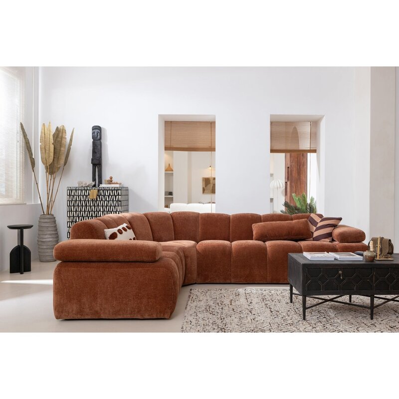 WOOOD-collectie MOJO HOEKBANK LINKS RIBSTOF ROESTBRUIN
