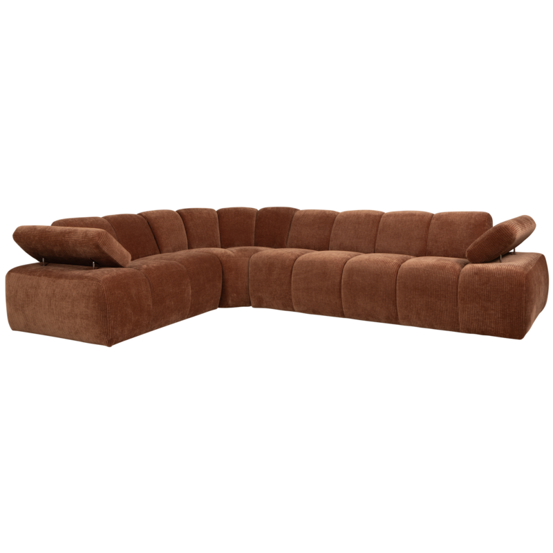 WOOOD-collectie MOJO HOEKBANK LINKS RIBSTOF ROESTBRUIN