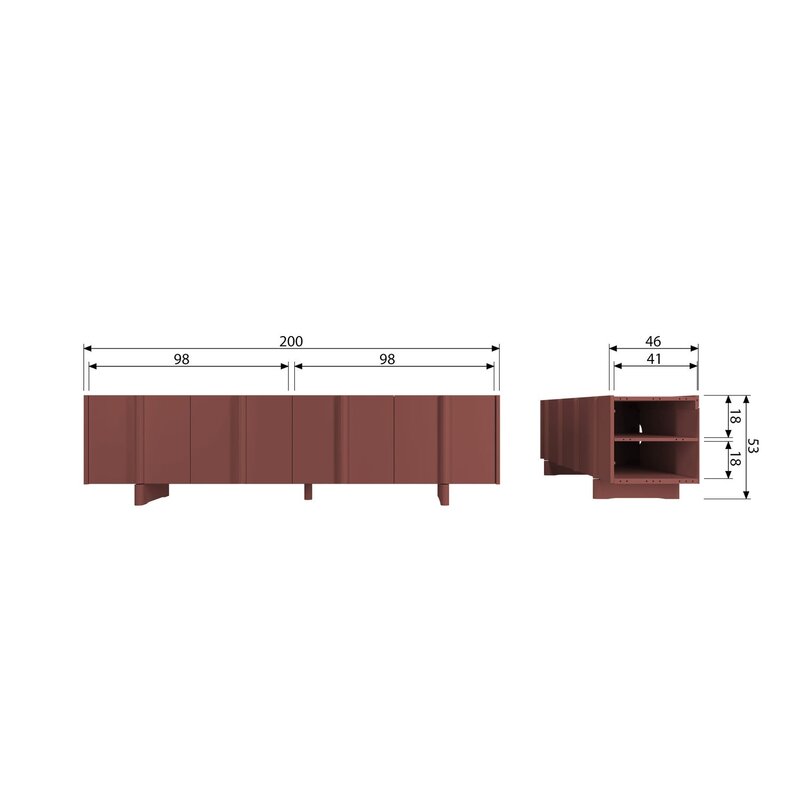 WOOOD-collectie BASU TV MEUBEL 200 CM GRENEN BORDEAUXROOD [fsc]