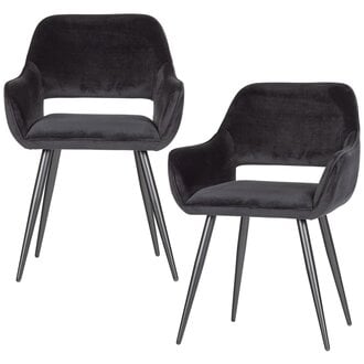 WOOOD JELLE STOEL VELVET ZWART - SET VAN 2