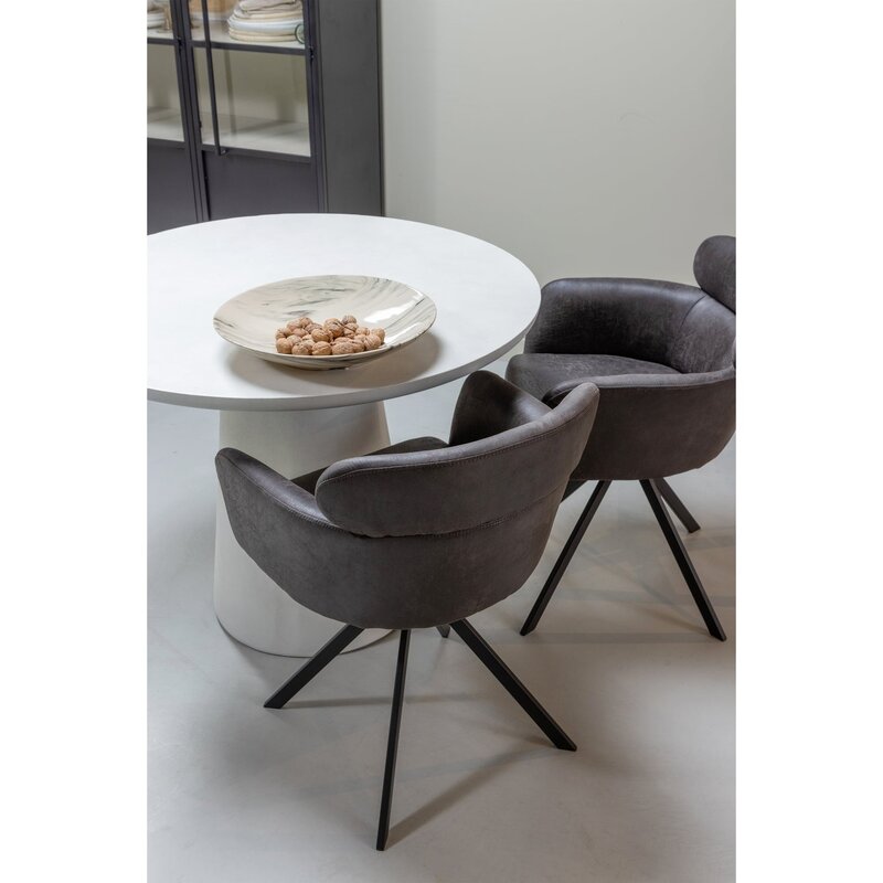 WOOOD-collectie FENNE DRAAIBARE EETKAMERSTOEL LEERLOOK ZWART/GRIJS (set of 2)