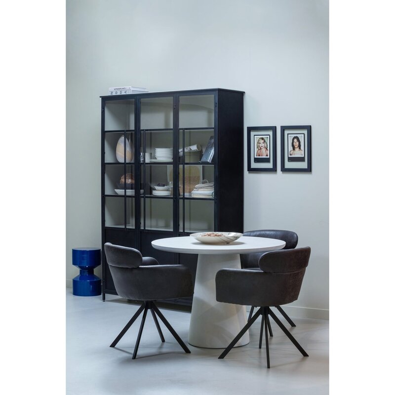 WOOOD-collectie FENNE DRAAIBARE EETKAMERSTOEL LEERLOOK ZWART/GRIJS (set of 2)