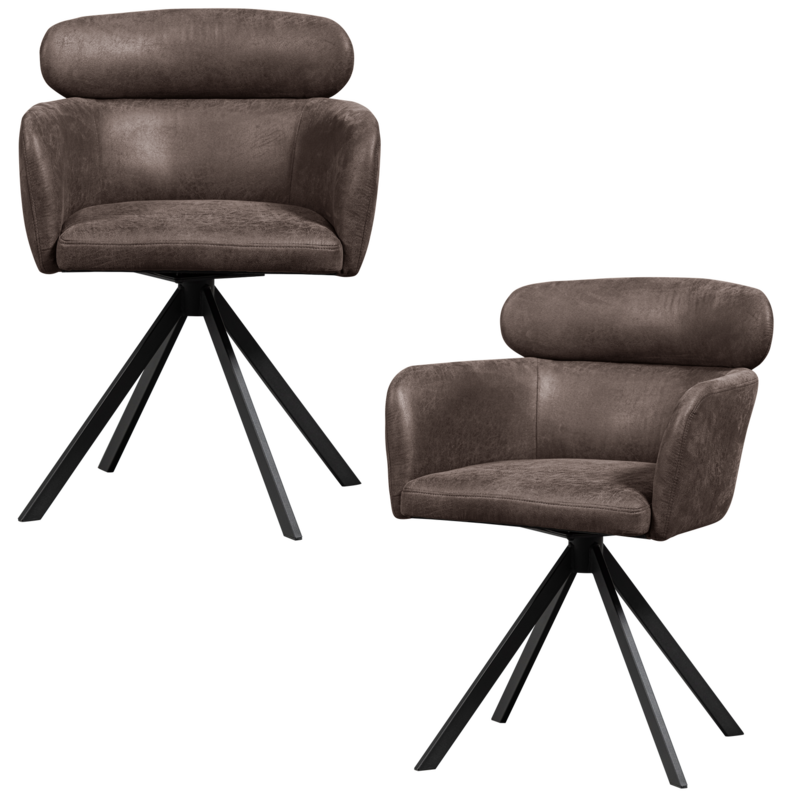 WOOOD-collectie FENNE DRAAIBARE EETKAMERSTOEL LEERLOOK ZWART/GRIJS (set of 2)