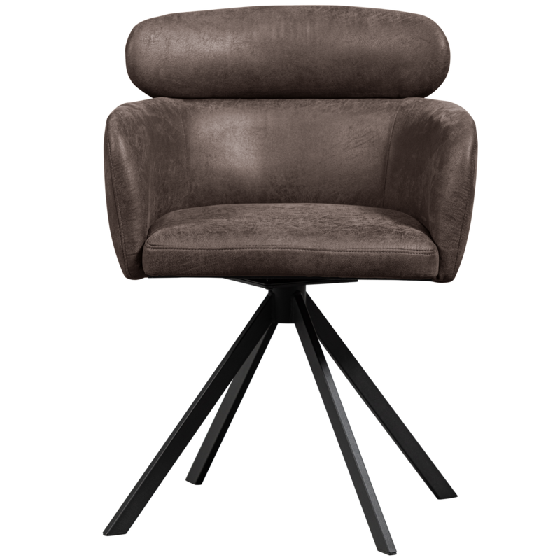 WOOOD-collectie FENNE DRAAIBARE EETKAMERSTOEL LEERLOOK ZWART/GRIJS (set of 2)