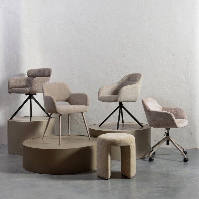 WOOOD-collectie FENNE DRAAIBARE EETKAMERSTOEL GEWEVEN STOF NATUREL (set of 2)