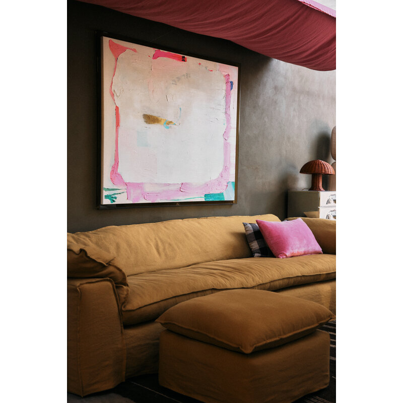 HKLIVING-collectie Nomad bank: hocker, linnen, burnt ochre