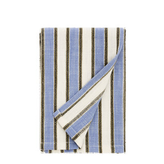 Madam Stoltz Gestreepte theedoek Blauw, gebroken wit, taupe, zwart