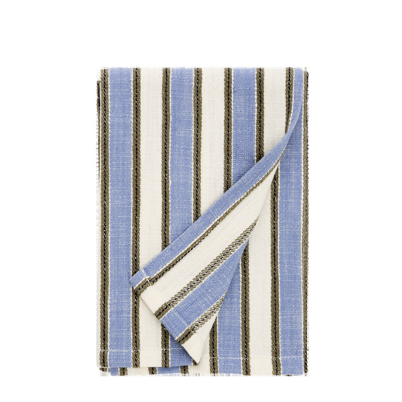 Madam Stoltz-collectie Gestreepte theedoek Blauw, gebroken wit, taupe, zwart