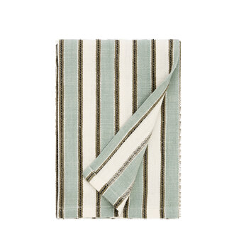 Madam Stoltz Gestreepte theedoek Salie, gebroken wit, taupe, zwart