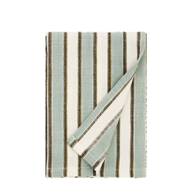 Madam Stoltz-collectie Gestreepte theedoek Salie, gebroken wit, taupe, zwart