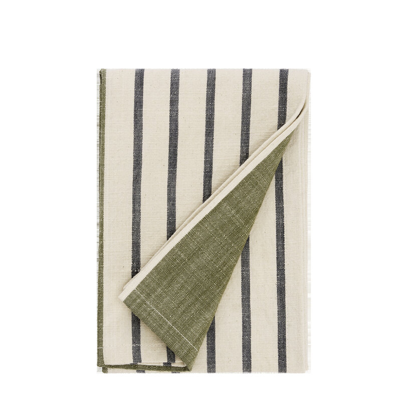 Madam Stoltz-collectie Gestreepte theedoek Kaki, antrachite, gebroken wit