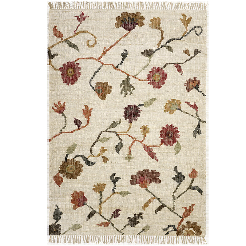 Madam Stoltz-collectie Handgeweven jute vloerkleed gebroken wit rood geel groen Gebroken wit, rood, geel, groen