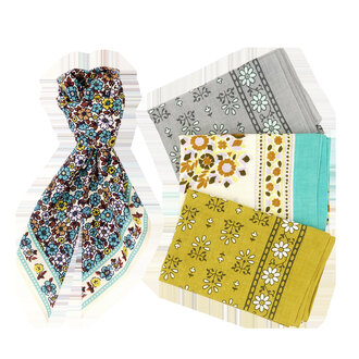 Madam Stoltz Geprinte katoenen sjaal Turquoise, grijs, olijf, multicolor