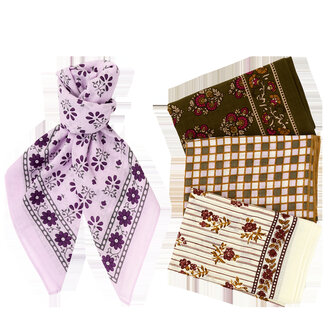 Madam Stoltz Geprinte katoenen sjaal Kaki, lila, ecru, multicolor