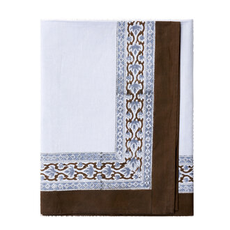Madam Stoltz Blockprint katoenen tafelkleed Lichtblauw, bruin, stofblauw