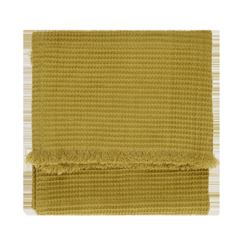 Madam Stoltz-collectie Wafelhanddoek met franjes Olijf oil