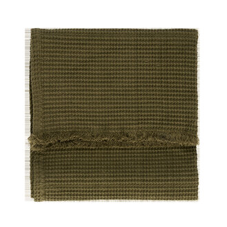 Madam Stoltz Wafelhanddoek met franjes Donkergroen