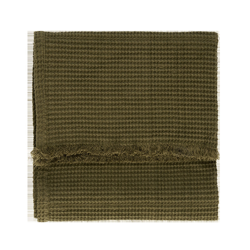 Madam Stoltz-collectie Wafelhanddoek met franjes Donkergroen