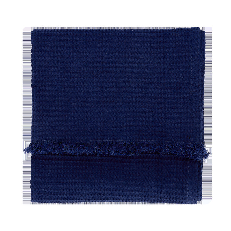 Madam Stoltz-collectie Wafelhanddoek met franjes Donkerblauw