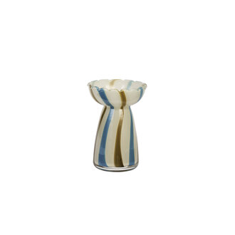 Madam Stoltz Glazen vaas met strepen Ecru, tapernade, blauw
